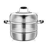 Edelstahl-Dampfgarer, 2-lagiger Haushalts-Suppentopf für Induktionsherd und Gasherd, großes Fassungsvermögen (34 cm)