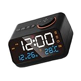 carotoe Digitale Nachttischuhr mit Funk-Temperatur- und Feuchtigkeitsanzeige und stufenloser Wecker, Klingeltoneinstellung, 12/24 Stunden