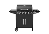 El Fuego® „San Francisco“ Gasgrill | 4+1 Brenner | inkl. Gasschlauch und Druckminderer | Grillrost aus Gusseisen | mit Thermometer | Brenner aus Edelstahl | inkl. Seitenbrenner | AY 5631 (4+1 Brenner)