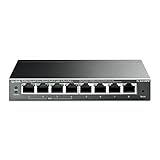 TP-Link TL-SG108PE Managed PoE Switch, 8 Port Gigabit Network Switch mit 4 PoE+ Ports (64 W, 802.3af/at PoE+, Lüfterlos, Plug-and-Play, Robustes Metallgehäuse) Schwarz