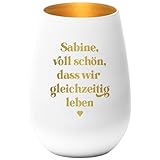 Voll schön DASS wir gleichzeitig Leben Windlicht personalisiert Geschenk Freundin Frau Teelicht Kerzenglas mit Gravur (Weiß)