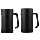 Sxmrmnx 2X 500 Ml Becher Edelstahl Vakuum Flaschen mit Tasse Buero Thermoskannen Fuer Tee Isolier Becher Schwarz