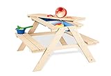 PINOLINO Matsch-Nicki Kindersitzgruppe 4er mit 2 Wannen -Matschküche & Wasserspieltisch für den Garten - Matschtisch aus Naturholz, Kindergartenmöbel ab 2 Jahren, Outdoor-Tisch 88 x 89 x 51 cm