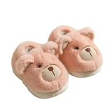 Hausschuhe Mädchen Winter Wärme Pantoffeln Süßes Bärendesign Kordsamt Voll Plüsch Weiche Geschlossen Baumwolleschuhe Antirutsch Bequeme Outdoor/Indoor Slippers