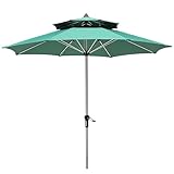 270cm Runder Sonnenschirm mit 2 Spitzen, Terrassenschirm aus Aluminium mit Kurbelgriff, 8 Streben, 230 g Schirm-Polyesterdach, ohne Sockel(Red)