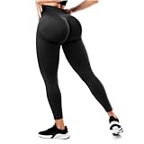 SINOPHANT Sport Leggings Damen High Waist, Scrunch Butt Push Up Leggings Nahtlos Elastisch Yoga Hosen Black XS