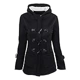 StarTreene Oversized Warm Overcoat Outwear für Frauen Button Down Kapuzenjacke Herbst Winter Mantel Gr. 42-44, Schwarz