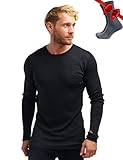 100% Merino Unterwäsche Herren - Merino Langarmshirt Herren Atmungsaktiv Und Feuchtigkeitsableitend Mittel + Wollsocken (Large, Charcoal Gray 250)