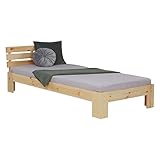 Homestyle4u 2191, Massivholzbett 90x200 mit Lattenrost Holzbett Natur Kiefer Holz Bett Bettgestell Einzelbett