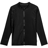 SwimZip UPF 50+ Kids Long Sleeve Zipper Rash Guard Swim Shirt (Multiple Colors) (Black, 12-14)