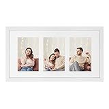 SONGMICS Bilderrahmen für 3 Fotos, Fotorahmen, Fotocollage, Wanddeko, hängend oder stehend, passend für 10 x 15 cm (4 x 6 Zoll) große Bilder, für Familienfotos, Selfies, MDF, Glas, weiß RPF006W01