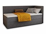 Boxspringbett Flame mit Bettkasten - Einzelbett mit Bonell-Matratze und Topper, Polsterbett, Universelle Bettseite, Bett, Schlafzimmer, Kinderzimmer (Graphit (Kronos 22), 100 x 200 cm)