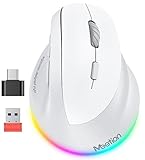 MEETION Ergonomische Maus, Kabellose Vertikale Maus RGB Wiederaufladbare Funkmaus für Bluetooth(5.2 + 3.0) & USB-A mit USB-C Adapter 4 Einstellbare DPI für Mac/Windows/Andriod/PC/Tablet/iPad Grau