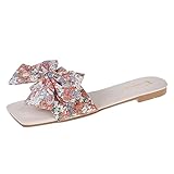Woaikeyu Strandsandalen für Damen, Sommer, Mode, Schleife, Damen, Sandalen, flache Pantoffeln, Sandalen für Damen, rot, 42 EU