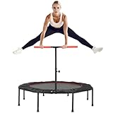 LIFERUN Mini Trampolin Indoor Erwachsene Ø128cm, Fitness Trampoline Klein,Jump Rebounder Workout,Tragfähigkeit 150kg,Stabiler Leise Gummiseilfederung,Höhenverstellbaren Griffen,Zuhause, Rot