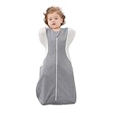 Pucksack Baby 0-9 Monate, Bio-Baumwolle Wickeldecke Übergangsschlafsack, Pucktuch Strampelsack, Wickeltuch mit Doppelreißverschluss für einfaches Windelwechseln (Grau, 6-9 Monate)