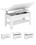 Couchtisch Höhenverstellbar, 3-in-1-Multifunktions-Wohnzimmertisch, Kaffeetisch, Versteckter Aufbewahrung, Offenes Fach, Als Esstisch nutzbar, für Wohnzimmer, Büro, Weiß