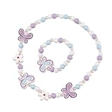 KSJEHW 2 Stücke Ketten für Mädchen Halsketten für Kinder Holz Kinder Schmuck Set Kinder Kette,Kinder Halskette Kinderarmband Mädchen(Schmetterling)
