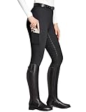 FitsT4 Sports Reitleggings Damen Reithose Mädchen Silikon vollbesatz mit Handytasche und Gürtelschlaufen für Reitsport Pferdetraining,Schwarz,M