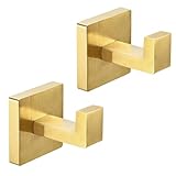 IBosins Handtuchhaken, Handtuchhalter für Badezimmer, Wand, Wohnzimmer, Schlafzimmer, Küche, Schrank, robuster Edelstahl-Haken für Bademantel, Badetuch, Mantel (quadratisch, gebürstetes Gold), 2 Stück