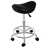 gegeweeret Sattelhocker mit Rollen, Rollhocker Höhenverstellbar Drehhocker 360°, Arbeitshocker für Büro Salon Massage Spa zu Hause, Höhenverstellbar 45 bis 59 cm (Schwarz)