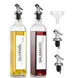 gmisun Ölflasche, 2 Packungen Essig Und Ölflaschen Set, 500ml Glas Klar Olivenöl Flasche, Ölspender Mit 2 Ausgussstopfen, Klarer Ölflasche Mit Ausgießer Für Küche, Kochen, Salate und Grillen Geeignet