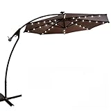 Solar LED Offset Terrassenschirm mit Druckknopf Neigung/Kurbel - Beleuchteter Outdoor Tisch Marktschirm für Garten, Rasen, Deck, Hinterhof & Pool