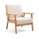 Mingone Sessel Gepolsterter Cocktailsessel Skandinavischer Stil Loungesessel Modern Einzelsofa Massivholz für Wohnzimmer Schlafzimmer Beige,64.5x67x73.5 cm