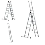 DRABEST Leiter PRO Serie Aluleiter 3-teilig Mehrzweckleiter 3x9 Stufen Leiter Multifunktionsleiter Kombileiter bis 150 kg Beslastbar - Arbeitshöhe 5,83 m - inkl. Eimerhaken