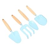 Toddmomy Gartengeräte Set Teilig mit Holzgriff Kindersicheres Gartenwerkzeug für Bodenlockerung und Pflanzspaß Leicht Ergonomisch Hellblau für Junge Mädchen und Jungen