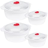 BELLE VOUS 4 tlgs Mikrowellengeschirr mit Deckel Kunststoff Set - 800-1300 ml BPA-Freie Runde Reiskocher Mikrowelle Kochtöpfe mit Dampfregelventilen - Gefrierschrank- & Spülmaschinenfest