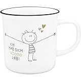H:) PPY life XL-Becher mit Motiv 'Hab dich so lieb' | Lieblingsbecher aus Porzellan, Tasse mit Spruch, 55 cl, mit Geschenkbanderole | Geschenk Freund, Freundin | 74489