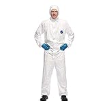 DuPont Tyvek 500 Xpert Chemikalienschutzkleidung mit Kapuze, Kategorie III, Typ 5-B und 6-B Robust und Leicht Weiß Größe L