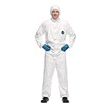 DuPont Tyvek 500 Xpert Chemikalienschutzkleidung mit Kapuze, KategorieII, Typ 5-B und 6-B Robust und Leicht Weiß Größe XL