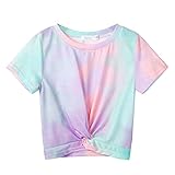 Arshiner Mädchen T-Shirts Sommer Kurzarm Kinder Baumwolle Bluse Niedlicher Mode Druck Einschulung Shirt Rundhals Sport Leichtgewicht Casual Tshirts für Mädchen 8-9 Jahre 140