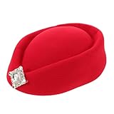 TIKODIDA Damen Stewardessen Baskenmütze Britischer Stil Rot Atmungsaktiv Leichtes Cosplay Flugbegleiter Accessoire für Mottopartys