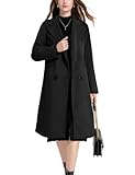 Vanchenl Damen Winter Wollmischung Mantel Kerbe Revers Doppelreihig Lässig Mittel Lang Erbsenmantel Trench Jacken Outwear Schwarz XXL