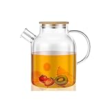 FAJNUZI2024 Wasserkaraffe Glaskrug mit Bambusdeckel, 1800 ml, hitzebeständiger Wasserkrug mit Griff, ideal for kalte und heiße Getränke Eistee Krug