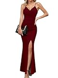 Missufe Schlitz Cocktail Maxi Lang Abendkleider Damen Partykleid Spaghettiträger Ärmellos Wickelkleid Hochzeit Ballkleid (Burgunderrot, Mittel)