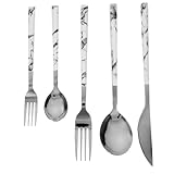 MAGICLULU Edelstahl Besteck Set mit Marmor Griff Wiederverwendbar Ergonomisch Poliert Sicher für Dinner Haushalt Silberbesteck Langlebig und Leicht zu Reinigen