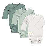 LaLoona Wickelbody Langarm 3er Pack - Baby Body Set aus Baumwolle, Langarmbody mit Knöpfen, ÖkoTex Standard 100 geprüft - 50-56 - Grün