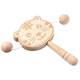 Interaktive doppelseitige Schütteltrommel mit einfachem Griff | Weiß aus Holz für Babys | Tiger Shape Double Face Kids Drum for Motor Skill Tracking Visual Tracking Toddler Shower Brib Criber Play