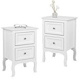 Beistelltisch Weiss Nachtschrank Nachttisch Weiß Nachttische Skandinavisch Holz 2er-Set mit 2 Schubladen Aufbewahrungsmöbel Kommode Schlafzimmer Nachttisch Bett für Erwachsene 40 x 30 x 60 cm