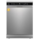Midea Spülmaschine 60 cm MDWEF1433DSS-WE, Geschirrspüler Freistehend 14 Maßgedecke, Besteckkorb, höhenverstellbarer Oberkorb, Aqua-Stopp, Startzeitvorwahl, Silber
