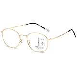 KOOSUFA Mode Runde Gleitsicht Lesebrille Gleitsichtbrille Progressive Multifokus Anti-Blaulicht Herren Damen Ultra Leicht Metallrahmen Arbeitsplatzbrille Lesehilfe 1x Gold, 1.5