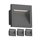 ledscom.de 4 Stück LED Wandeinbauleuchte NOLA, Downlight für außen, IP54, anthrazit matt, 90 x 90mm, warmweiß
