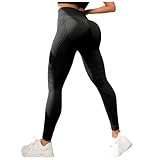 Kompressionsleggins Damen Sport Leggings Damen Anti Cellulite Leggings Kompressions Lang Blickdicht Yoga Leggins Push Up Scrunch Sporthose Yogahose Fitnesshose mit Hohe Taille(001-Black, M)