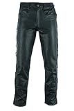 Texpeed Lederjeans herren geschnürt seitlich geschnürt Rindsleder Oben genarbtes echtleder - Lässige motorrad Biker lederhose Schwarz - M