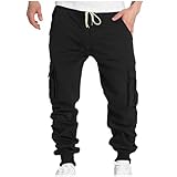 Dmmtot Thermohose für Herren, Jogginghose, Cargohose, Freizeithose, Plüsch-Fleece-gefüttert, Schnee-Wanderhose, Softshell-Hose, Seitentaschen, elastischer Bund, lange Hose, Größe S-3XL, schwarz 1, S