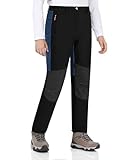 Zoofly Jungen Gefütterte Thermohose Skihose Kinder Wasserdicht Winterhose Warme Fleece Softshellhose Thermo Snowboardhose Schwarz+Marineblau 152-158